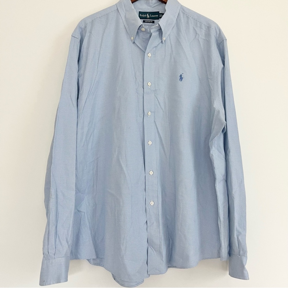 Ralph Lauren Blue Gingham Plaid Men’s Button Down XXL Blue Pony 100 Cotton - Picture 2 of 6